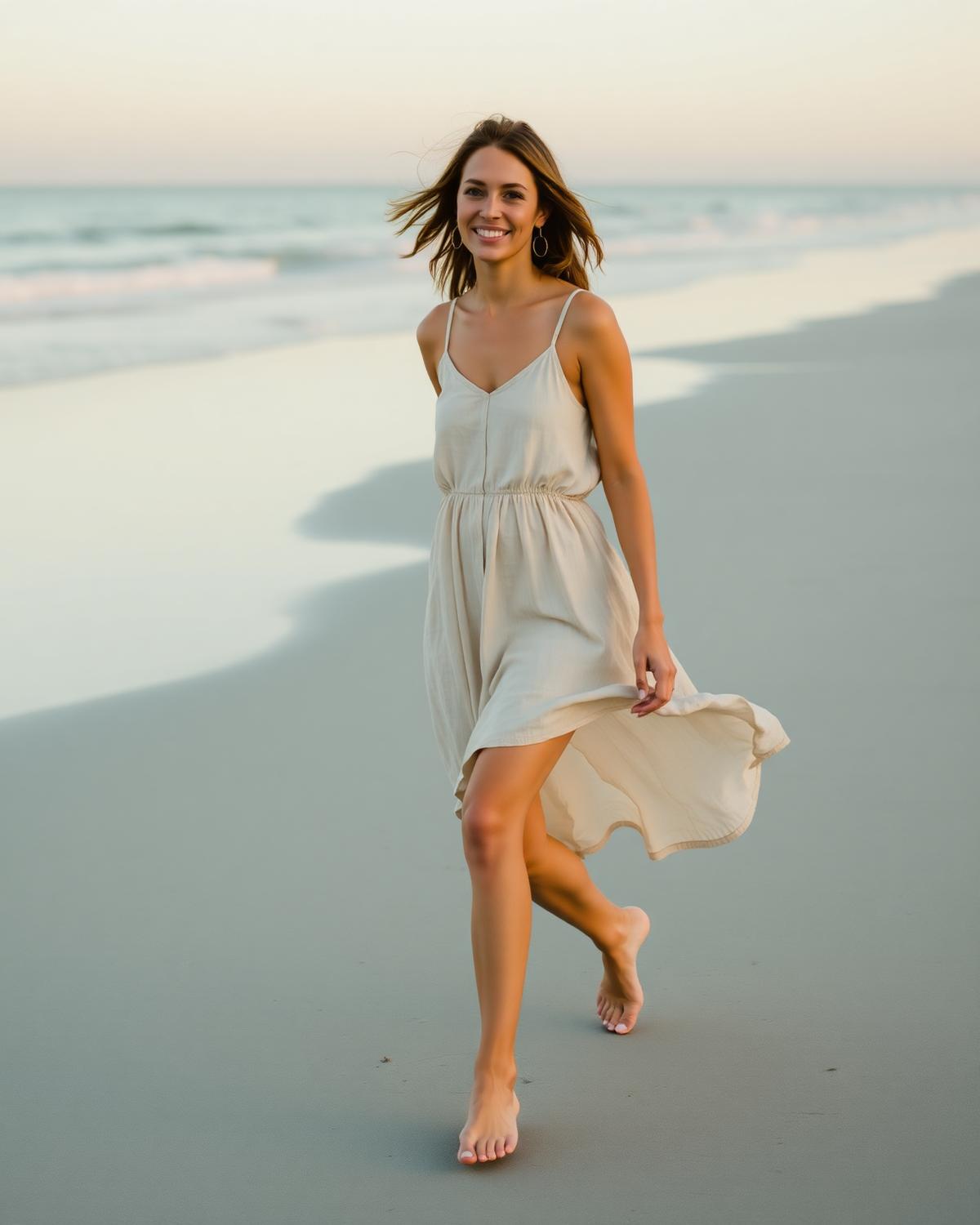 Laurel walking barefoot on Hilton Head beach